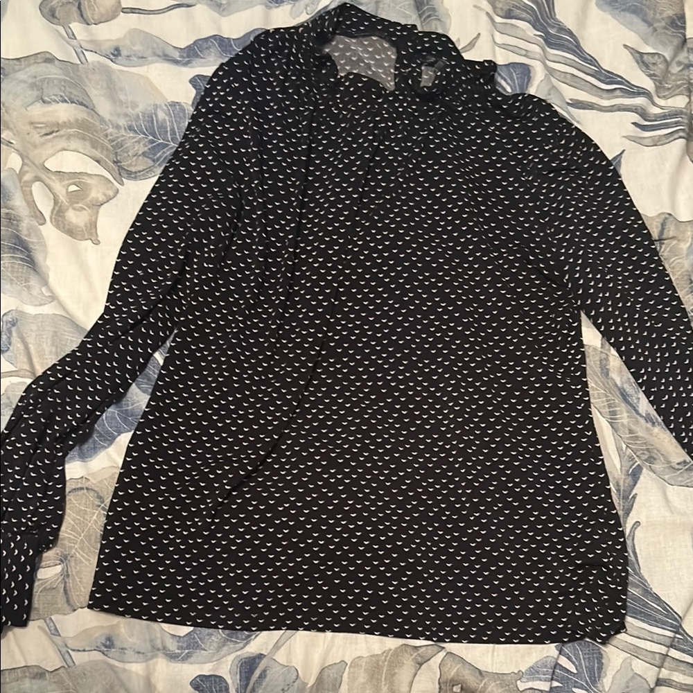 Adrianna Papell Black Ruffled Long Sleeve Blouse